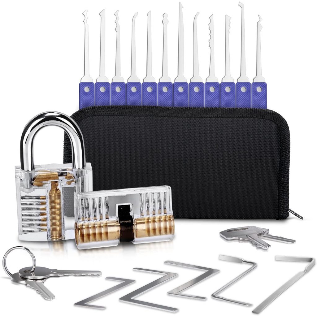 Lockpicking Lockpick Set Professional 19piece lock pick set with 2 transparent training locks